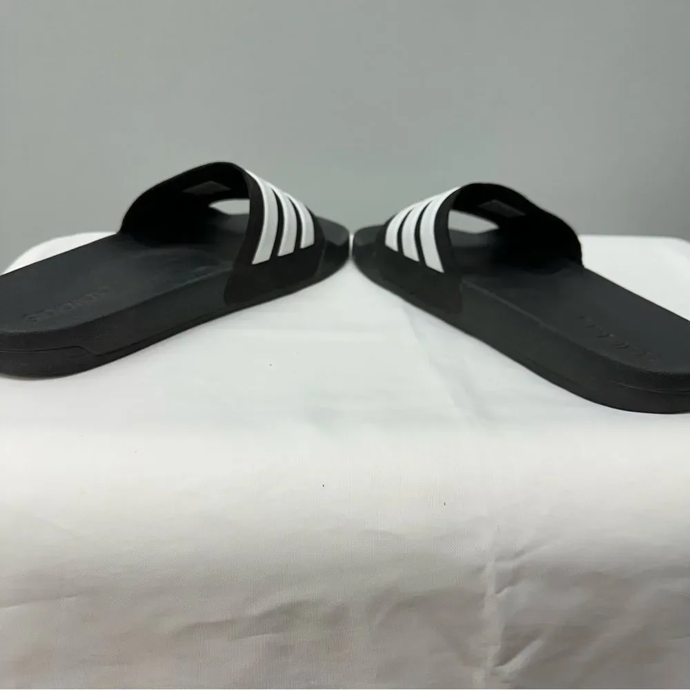 Adidas cloudfoam triple stripe black and‎ white slides slip ons sandals men's 10